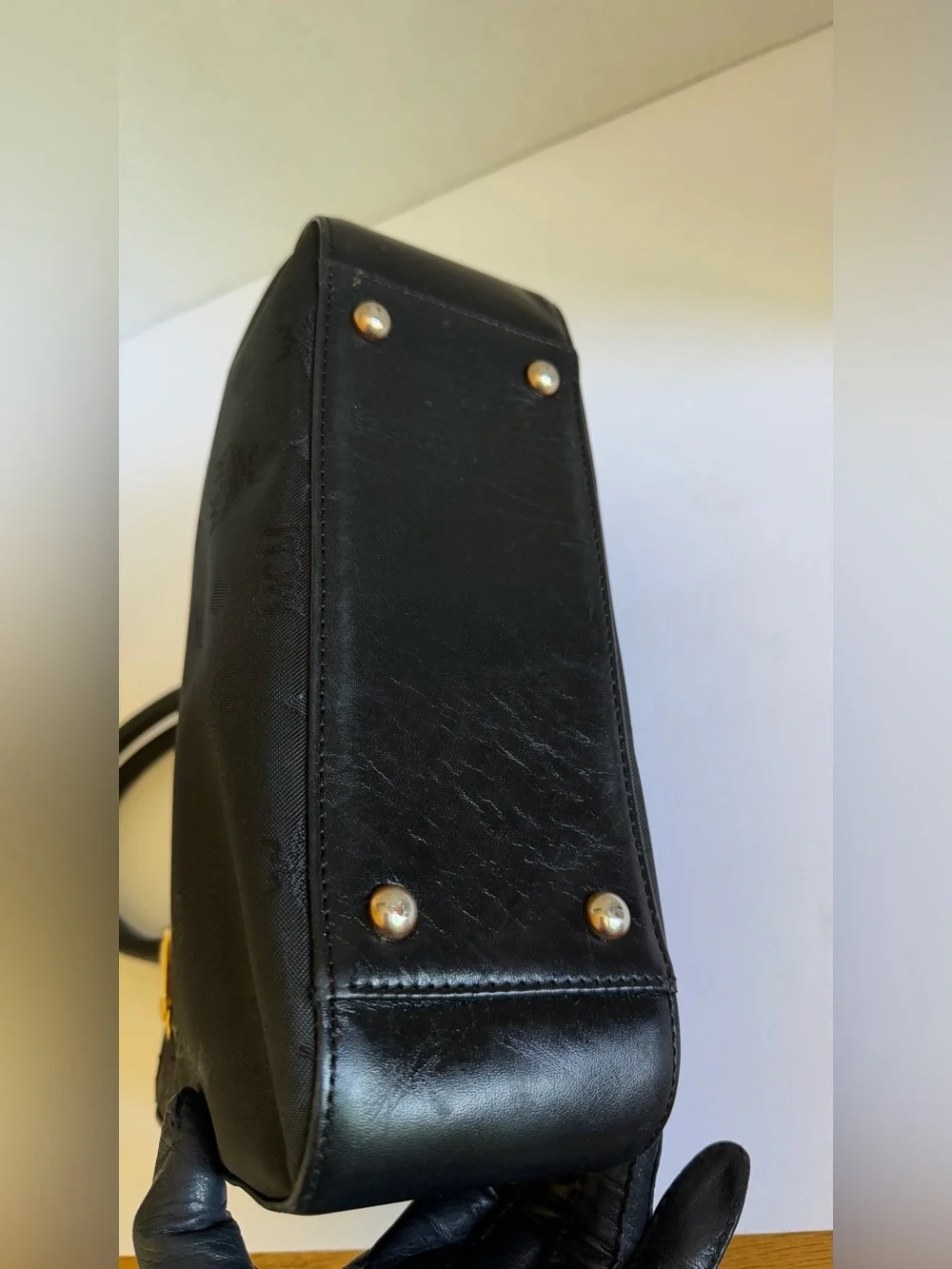MCM Black canvas Logo Plaque Top-Handle Bag